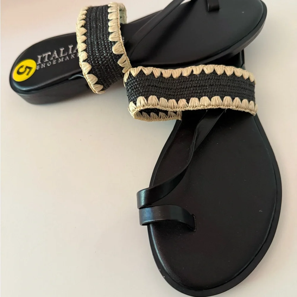 Italian Shoemakers BLACK/Cream  Braided Strap Toe Loop Sandals Women’s 5 NEW